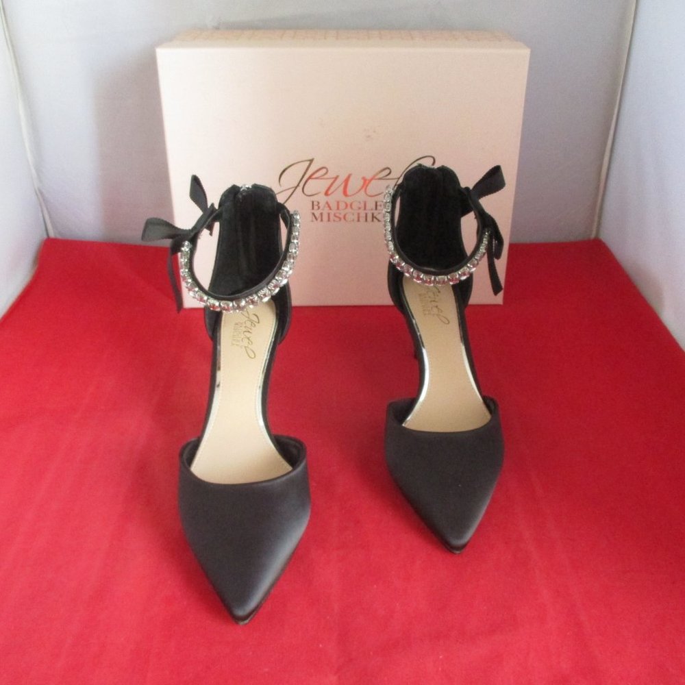 JEWEL BADGLEY MISCHKA Jaycee Evening Pump - US Size 7 1/2 - Black Satin - #822 - Picture 5 of 15